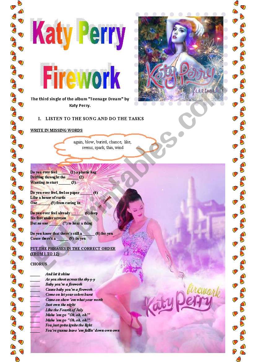 Katy Perry Â´fireworkÂ´ worksheet