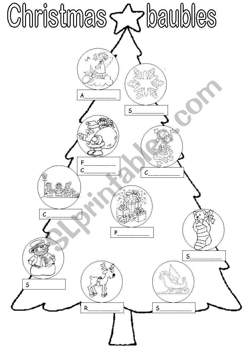 Christmas baubles worksheet