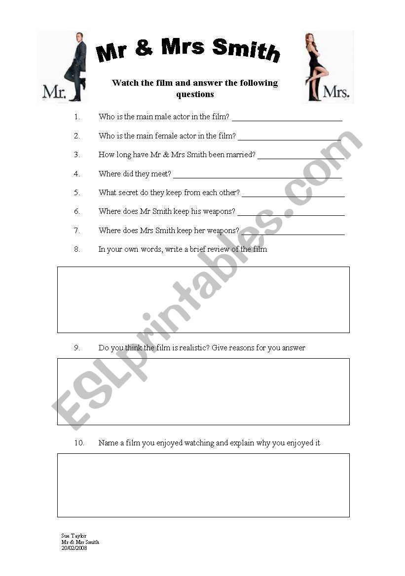 Mr & Mrs Smith worksheet