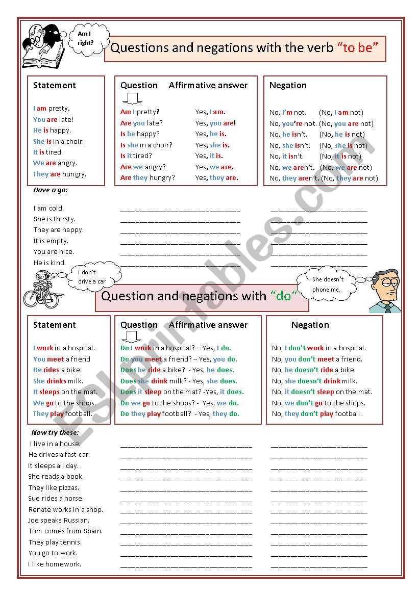 Questions and negations worksheet