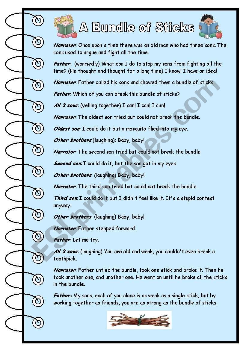 a fable: a bundle of sticks worksheet