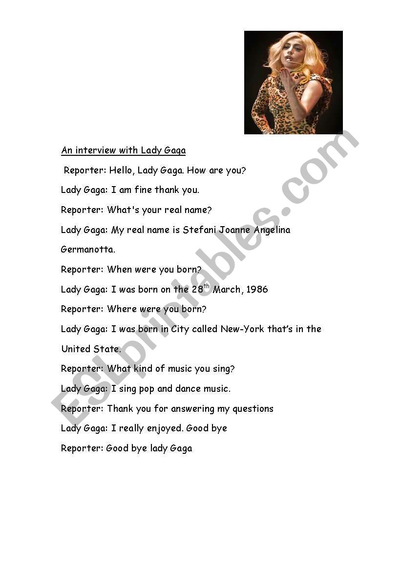 An interview - Lady Gaga  worksheet