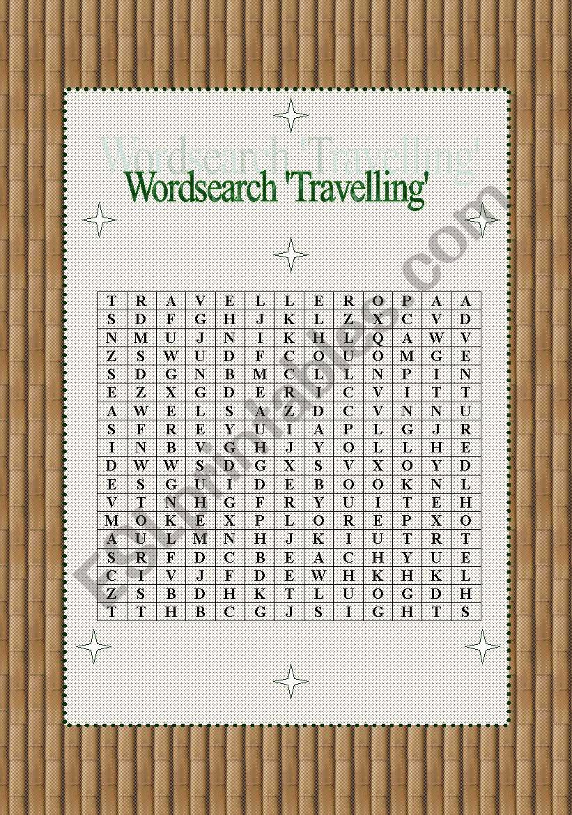 Wordsearch Travelling worksheet