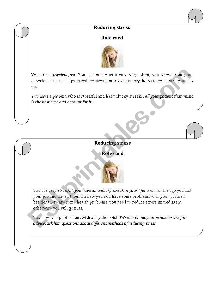 Reducing stress Role play worksheet