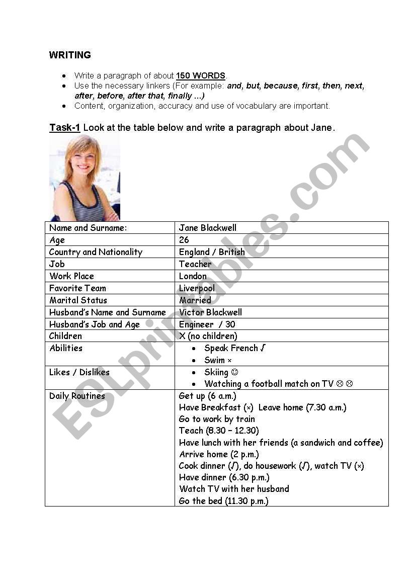 Writing Task worksheet