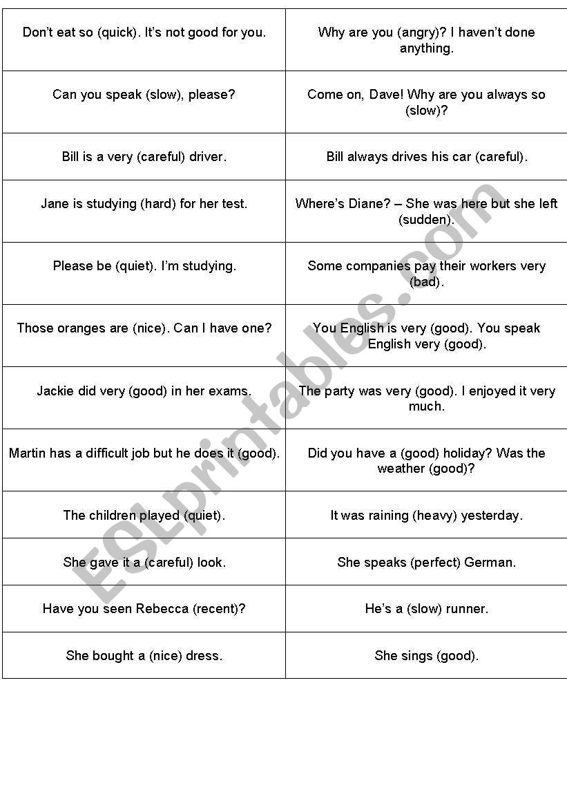 Adverbs worksheet