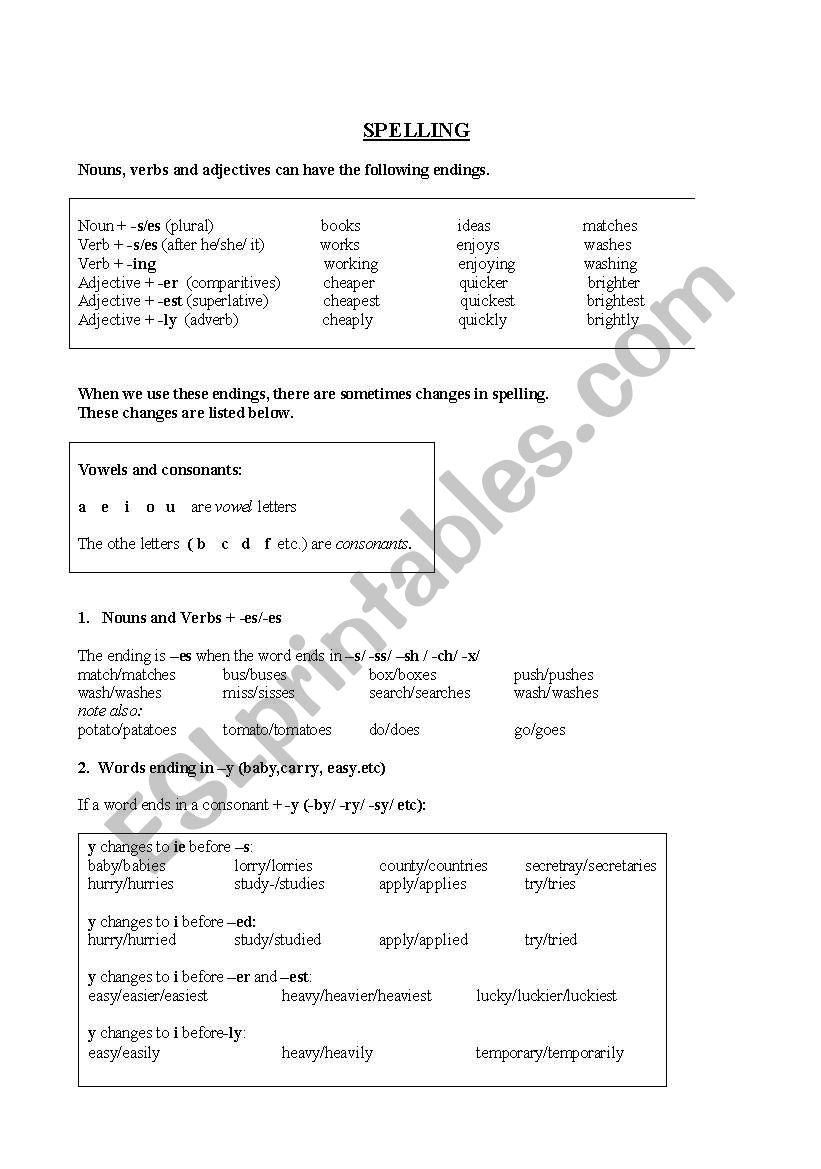 Spelling worksheet