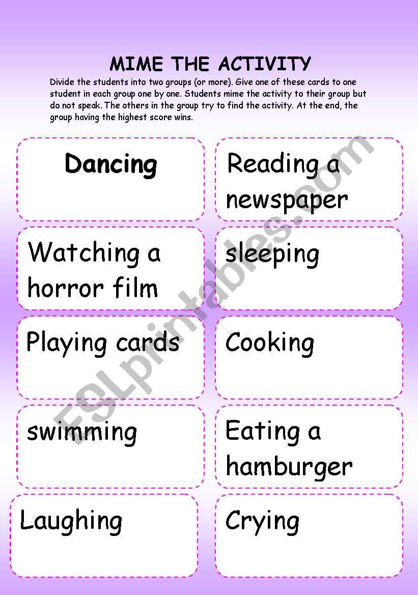 MIME THE ACTIVITY worksheet