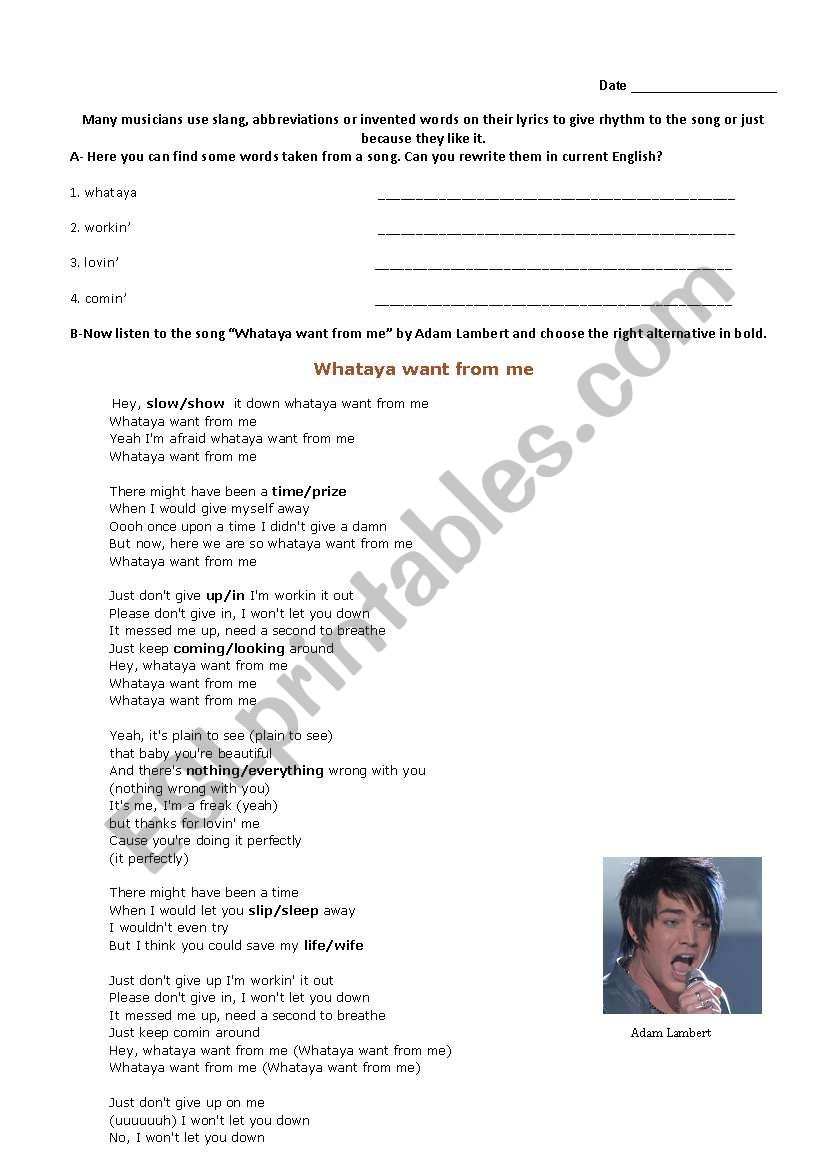 Song Lambert worksheet