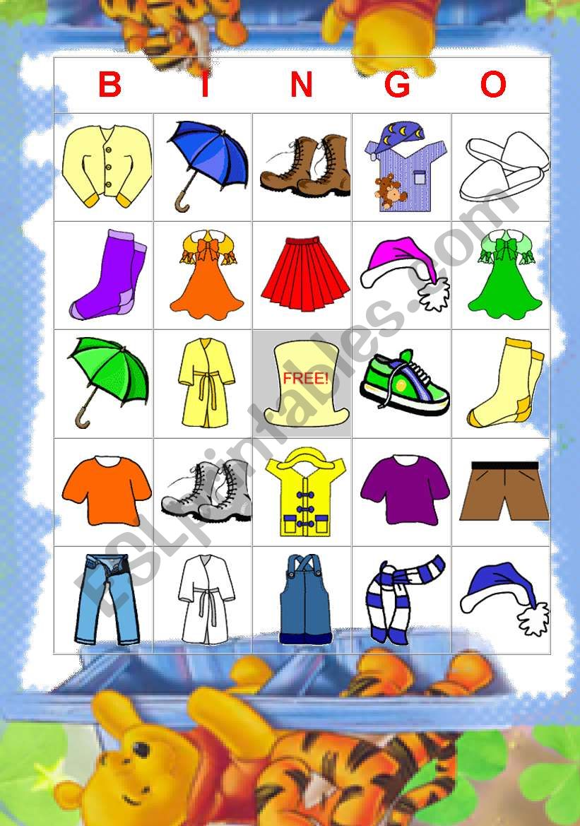 CLOTHES BINGO with the Pooh worksheet
