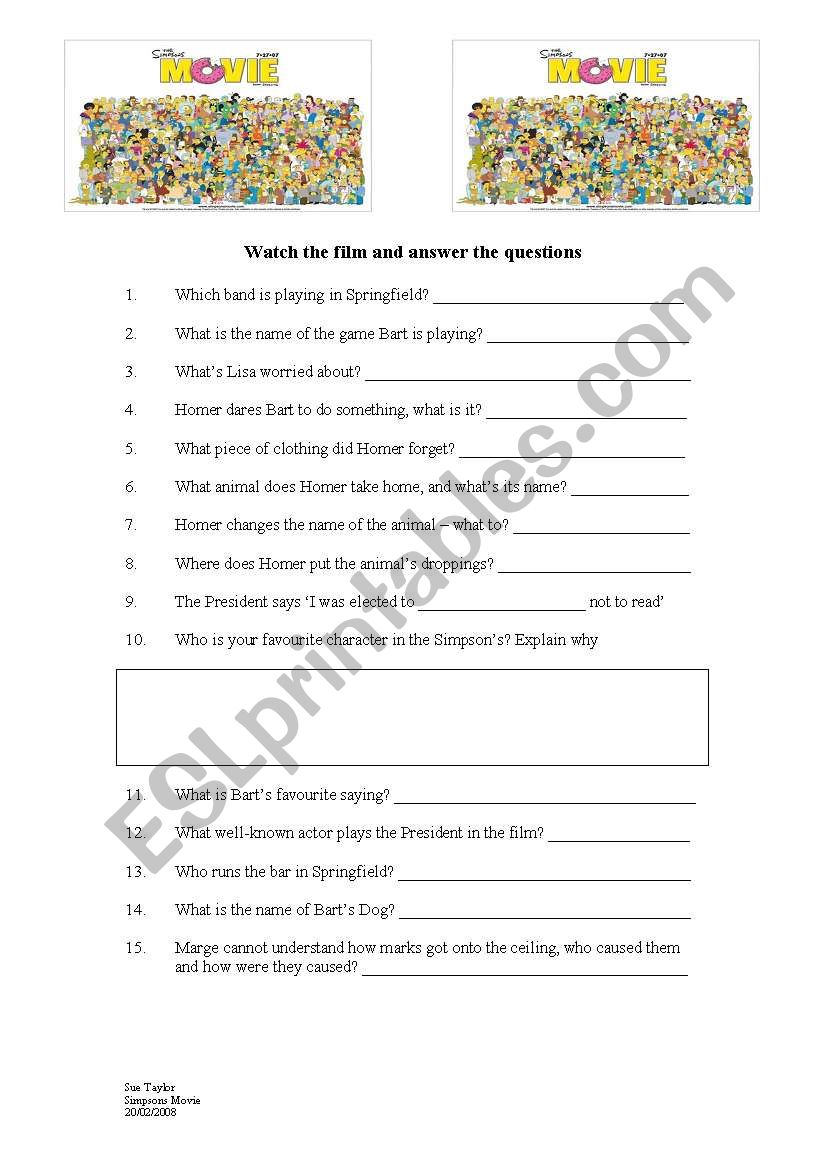 The Simpsons Movie worksheet