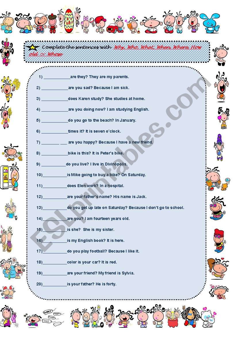Why, Who, What, When, Where, How old or Whose. - ESL worksheet by ...