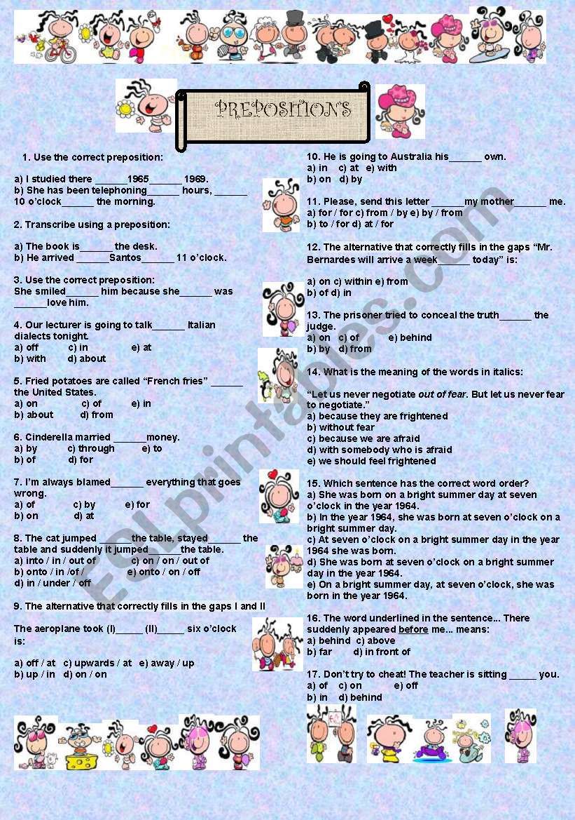 Preposition (Multiple Choice) worksheet