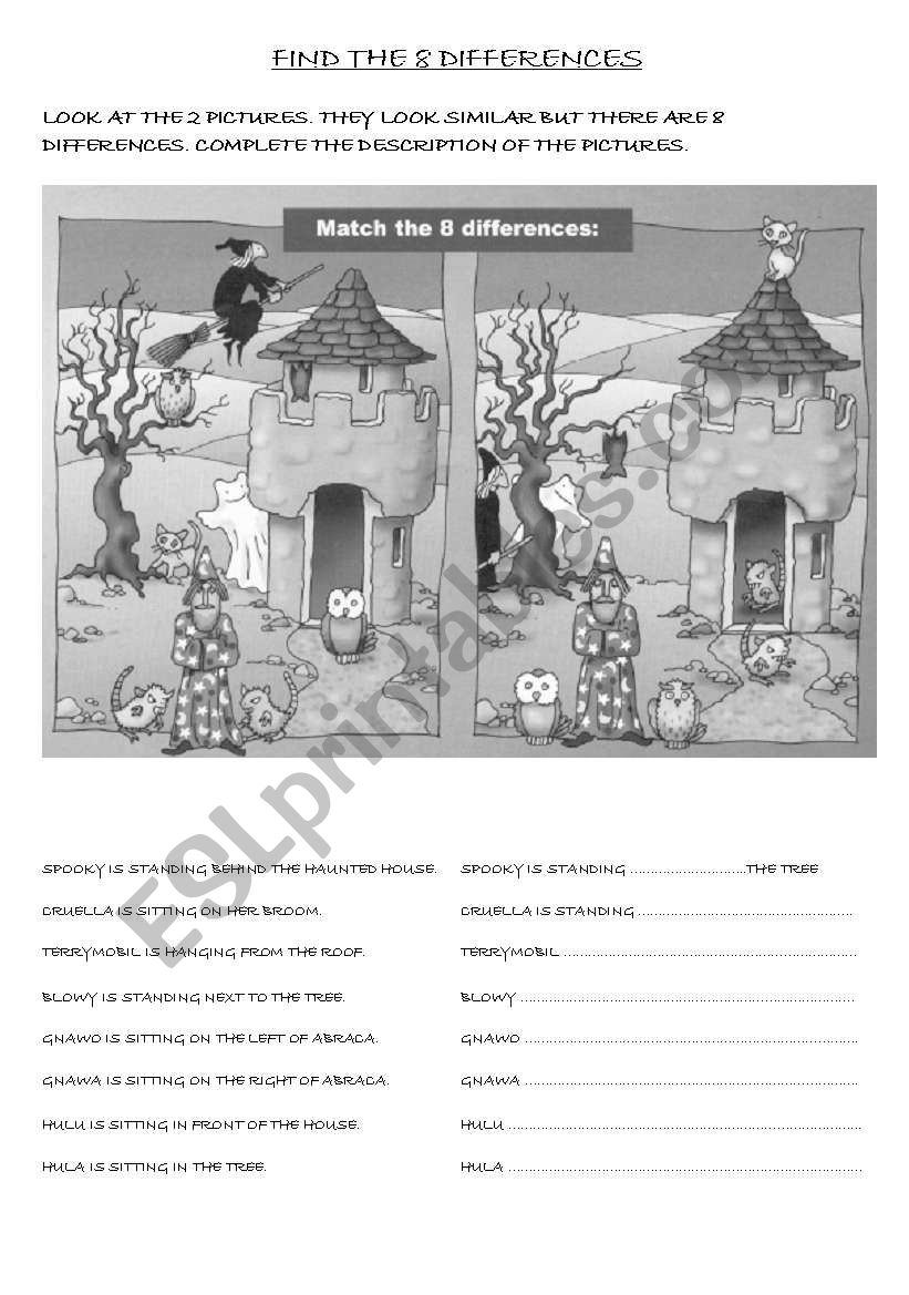 FIND THE DIFFERENCES (PREPOSITIONS WORKSHEET)