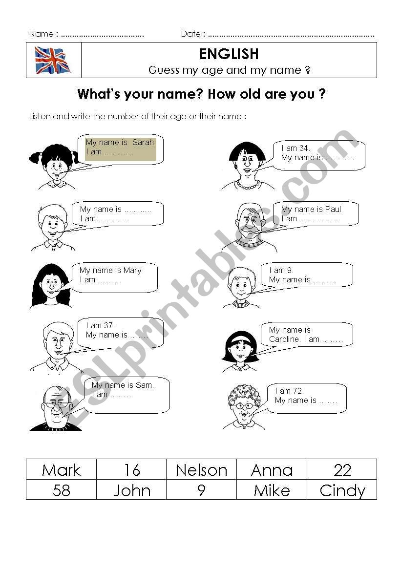 TELL YOUR NAME AND AGE; worksheet