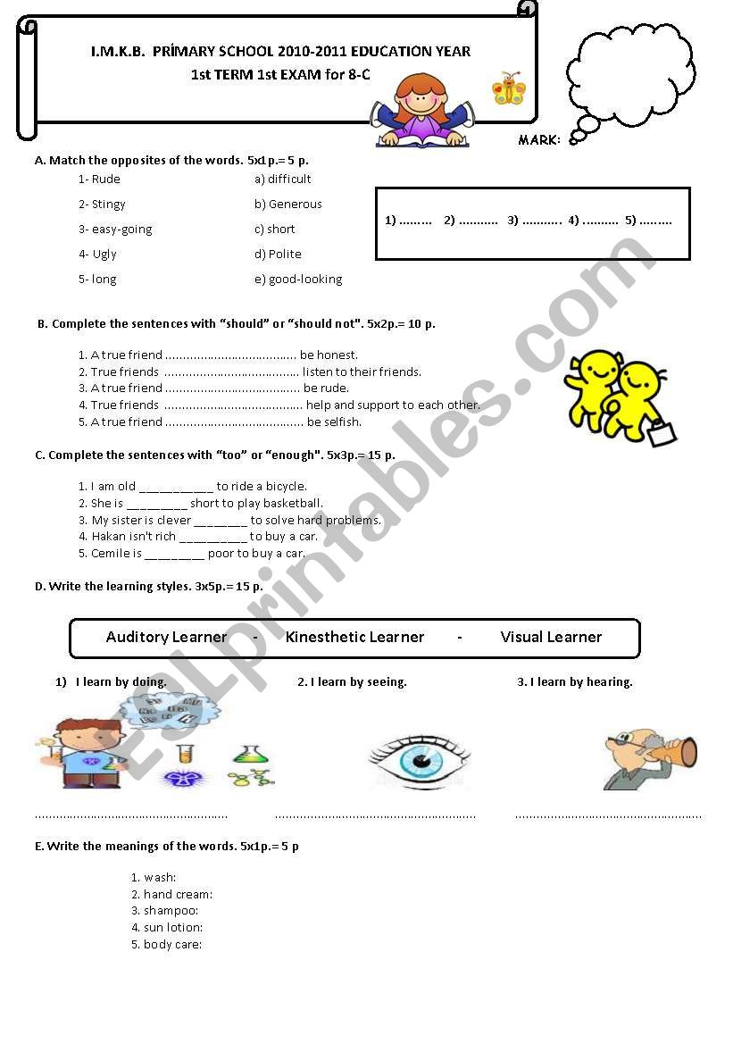 Exercises for The 8 Graders (2 pages)