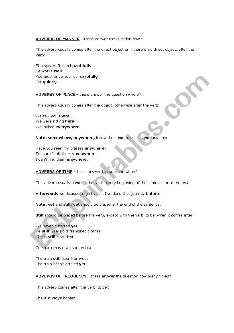 adverbs worksheet