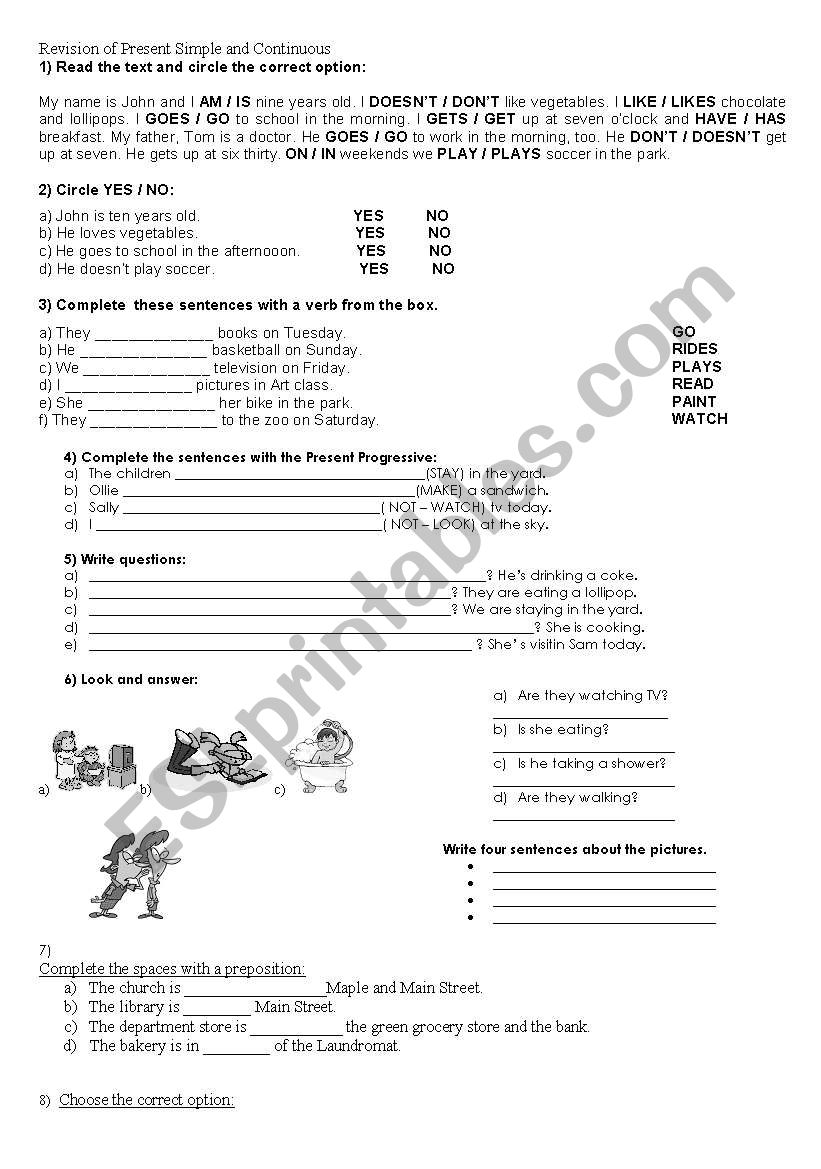 Present Simple and Continuous worksheet