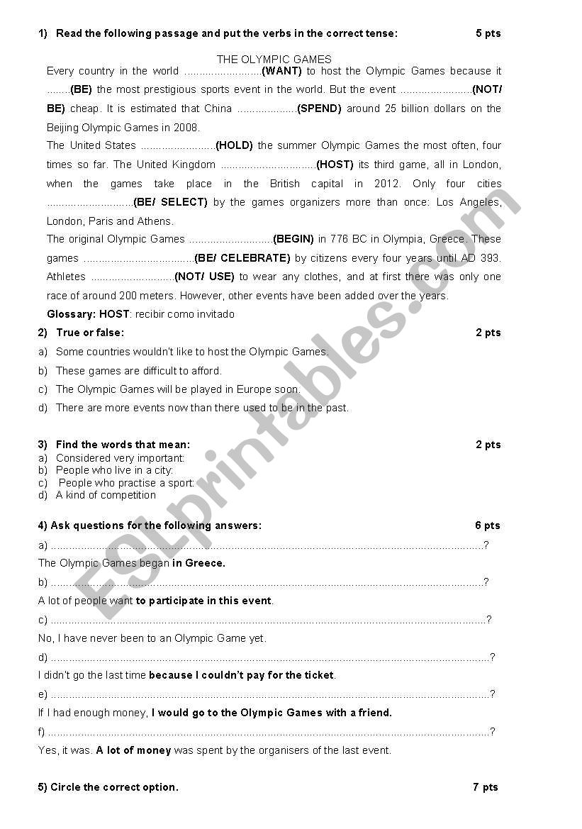 Test for Intermediate Students