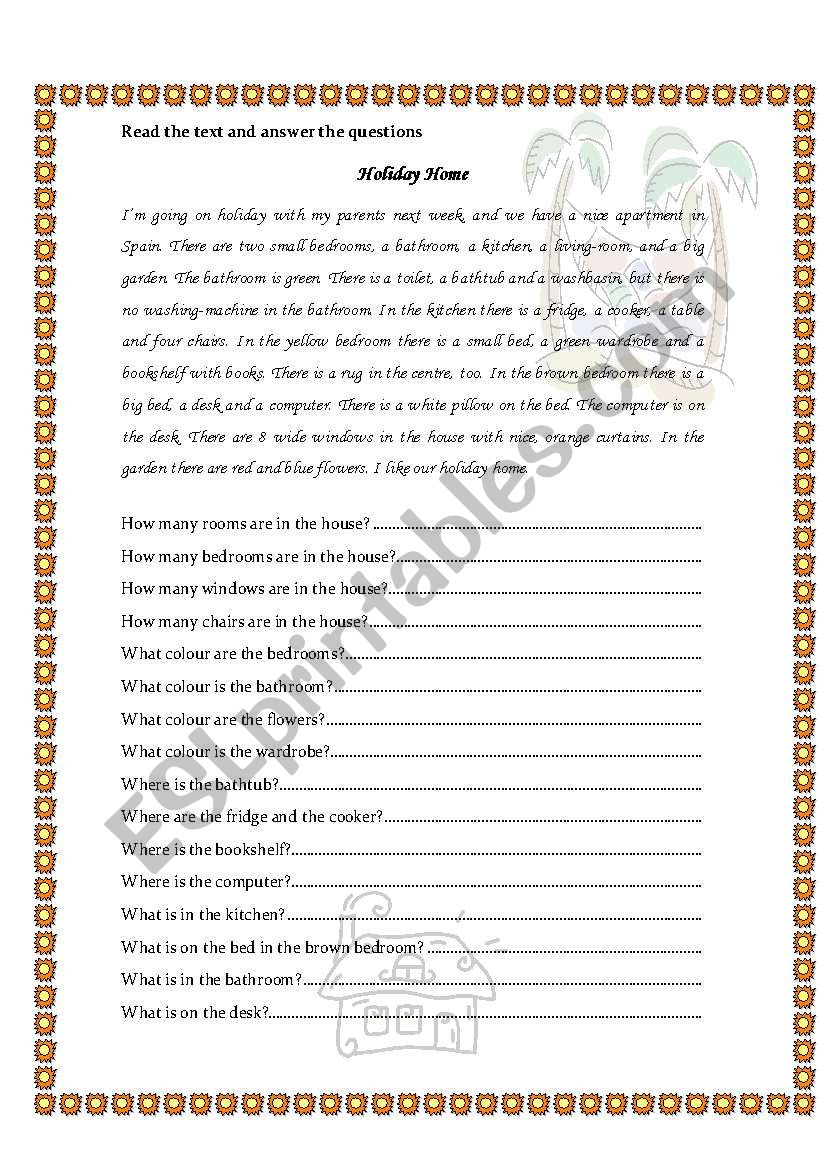 Holiday Home worksheet