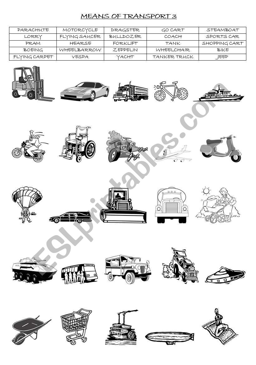 MEANS OF TRANSPORT : MATCHING EXERCISE (PART 3/3 )