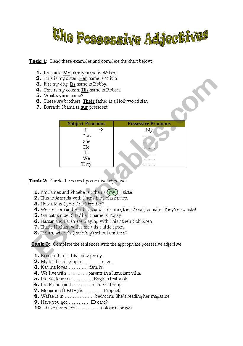 Possessive Adjectives worksheet