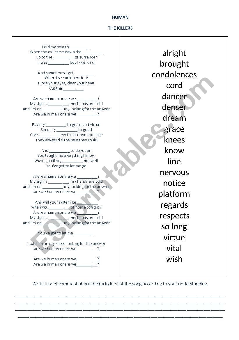 Human worksheet