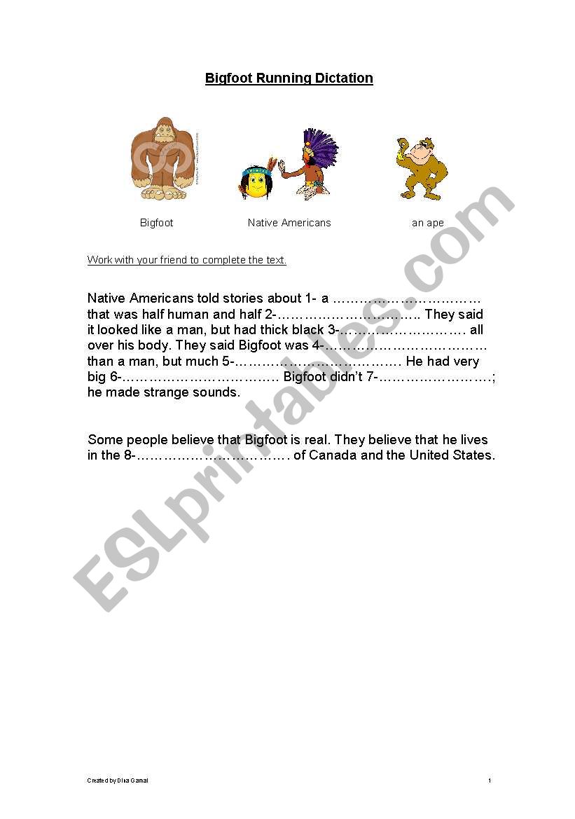 Bigfoot worksheet