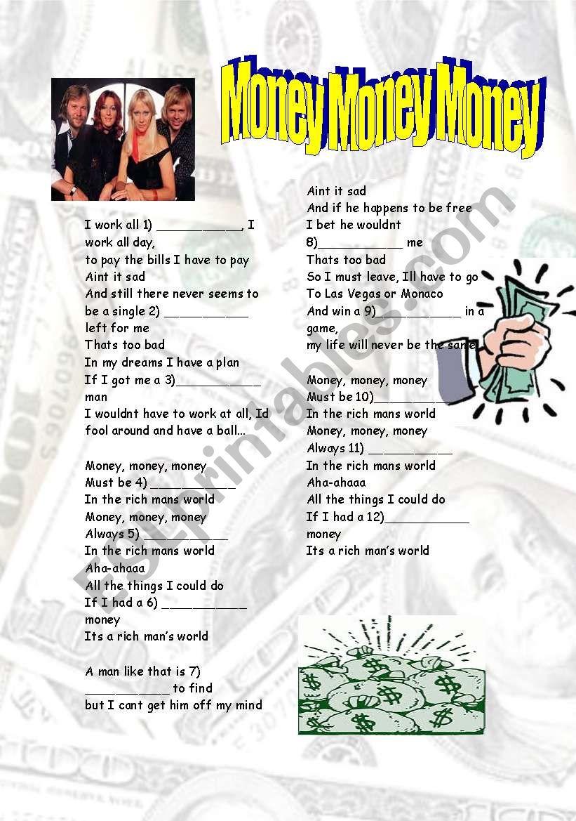 Song MONEY MONEY MONEY worksheet