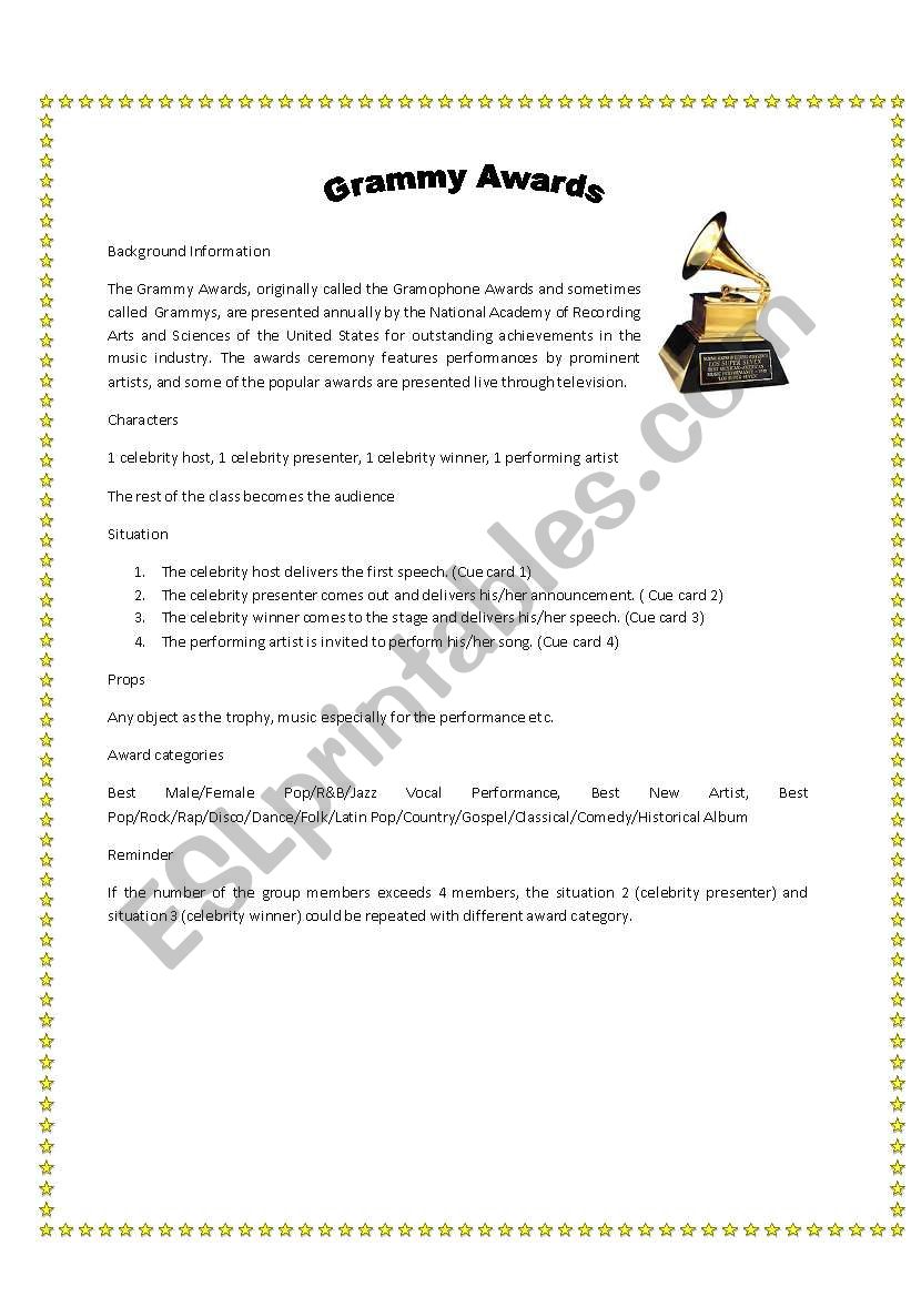 Awards/Speech worksheet
