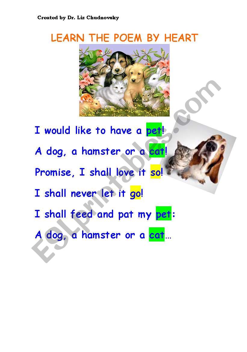 Pets poem worksheet