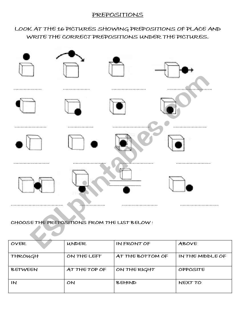 PREPOSITIONS OF PLACE worksheet