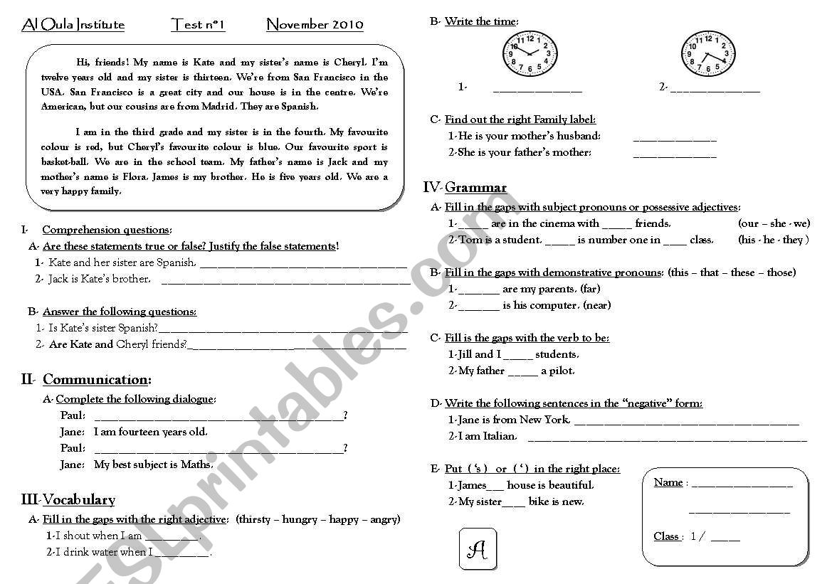 2 ReadingTests with different  ( grammar + vocabulary + time) exercises