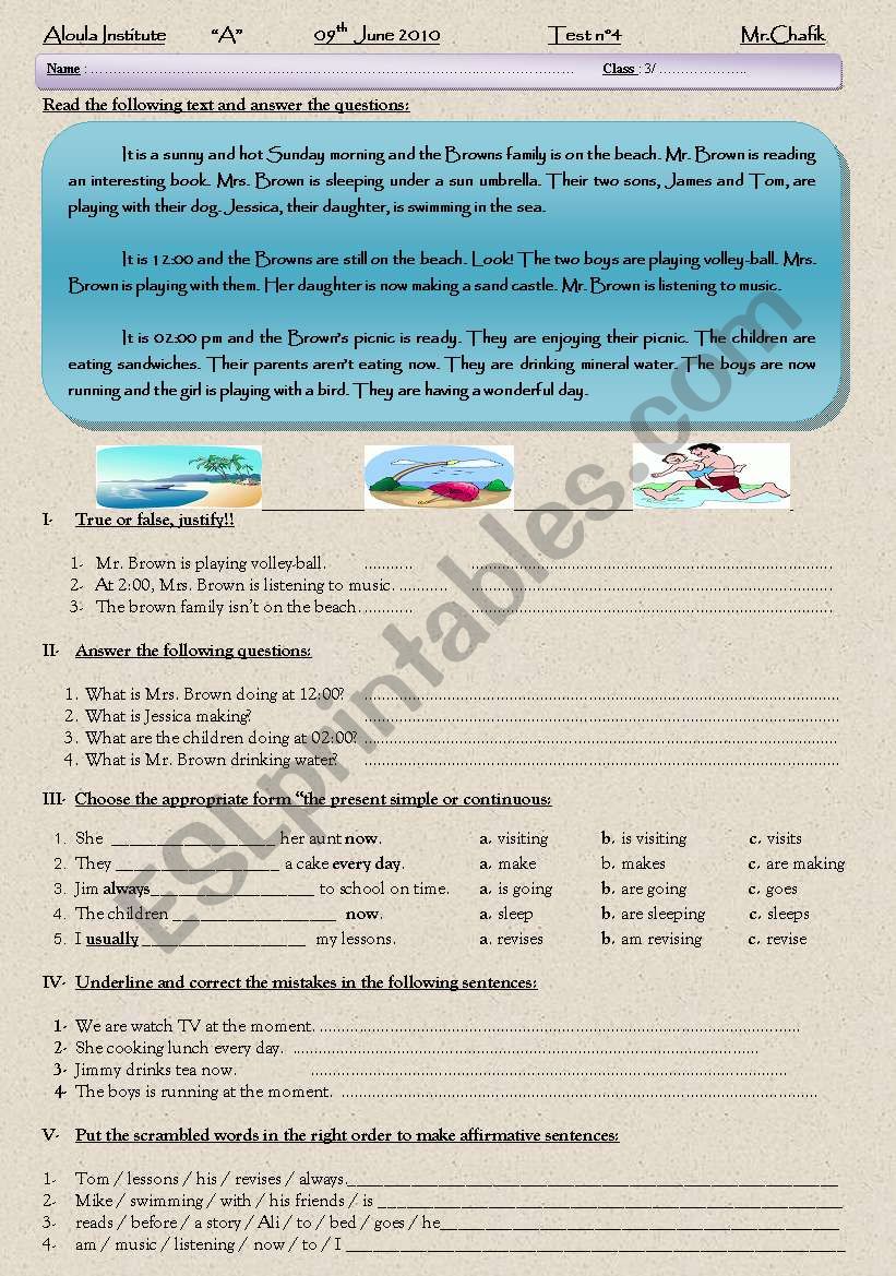 2 Reading tests with different Comprehension & grammar ( present simple & continuous) exercises.
