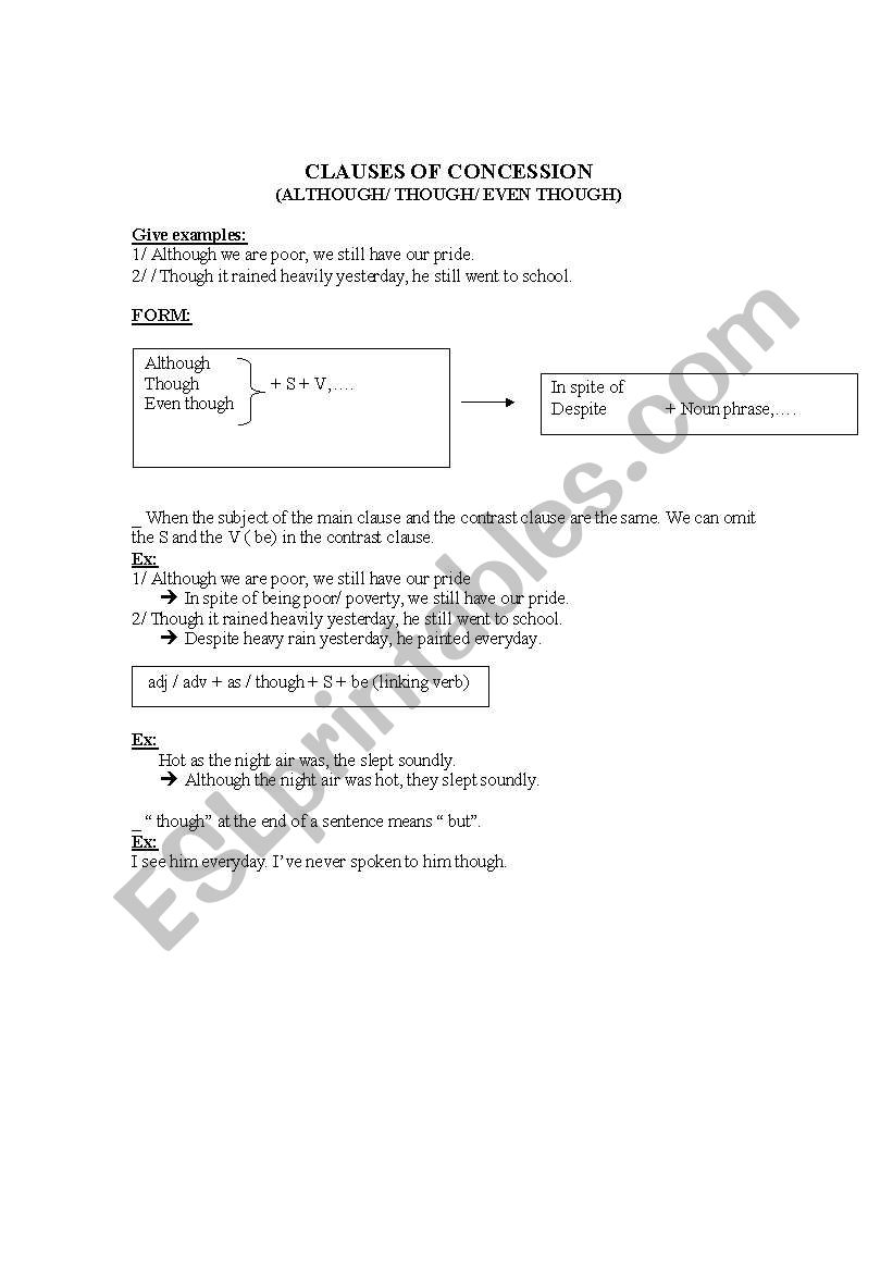 clause of concession worksheet