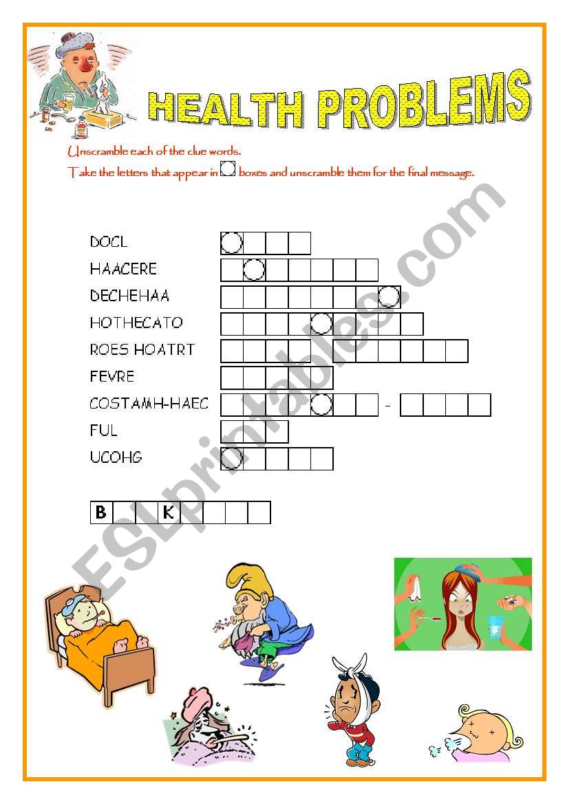 health problems worksheet