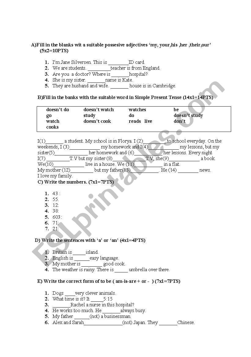 Elementary quiz worksheet