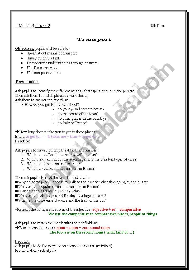 Transport worksheet