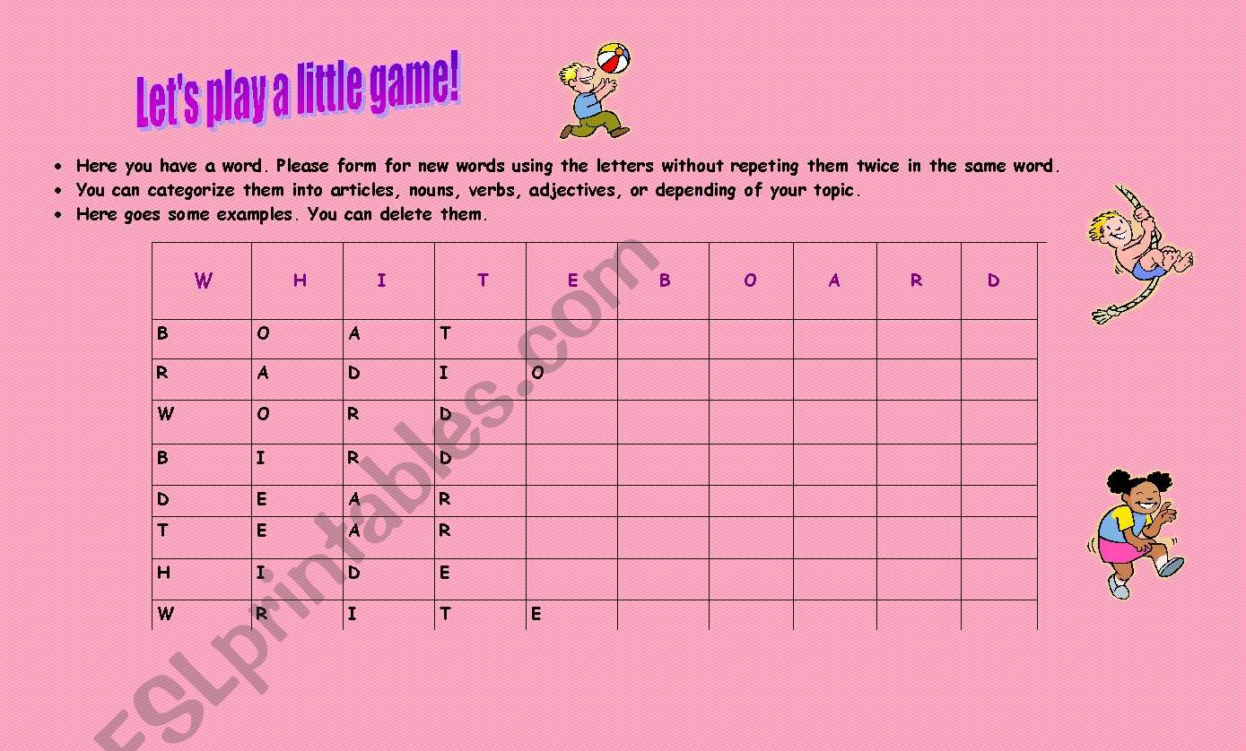 Words game worksheet