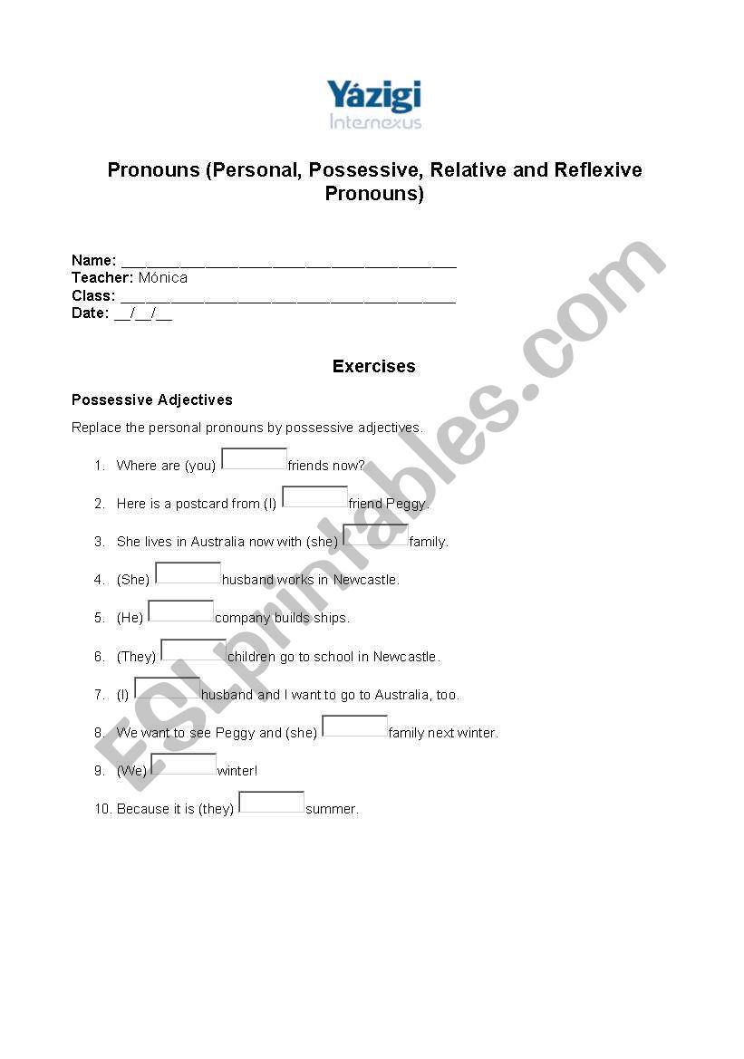 Possessive Pronouns worksheet