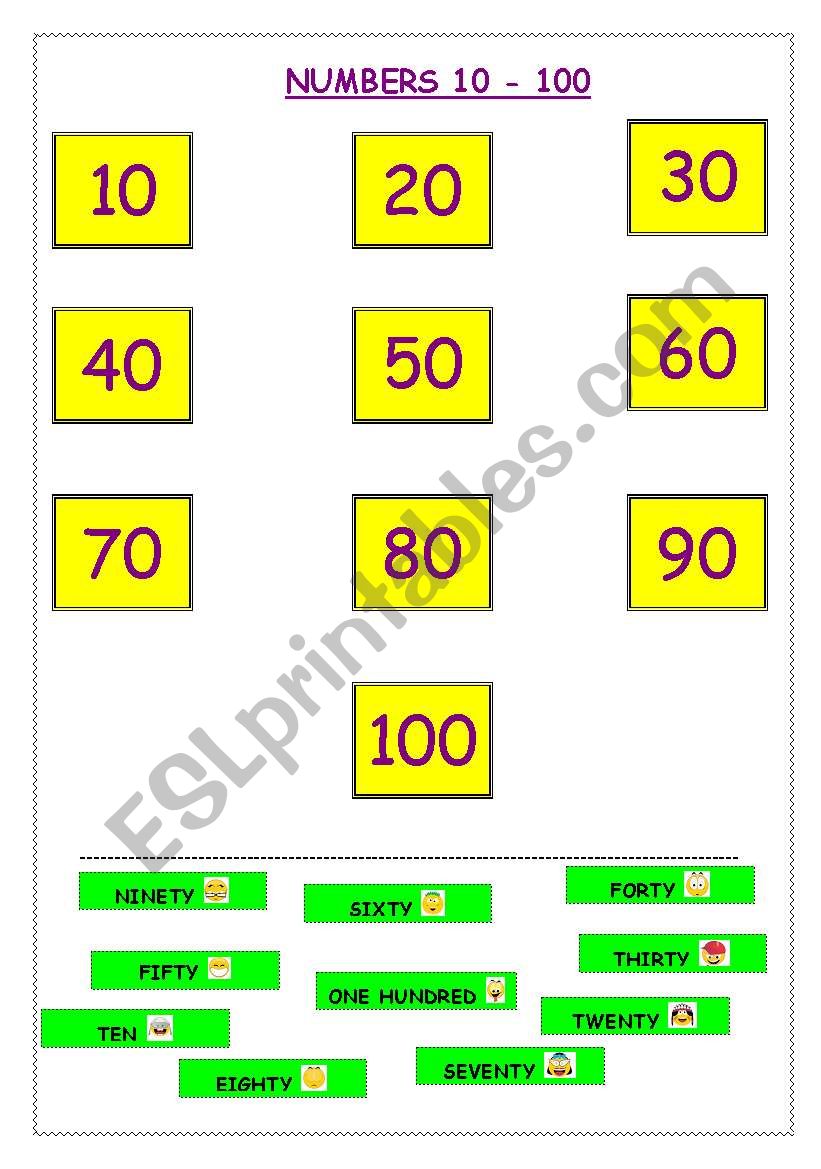 Numbers 10 - 100 worksheet