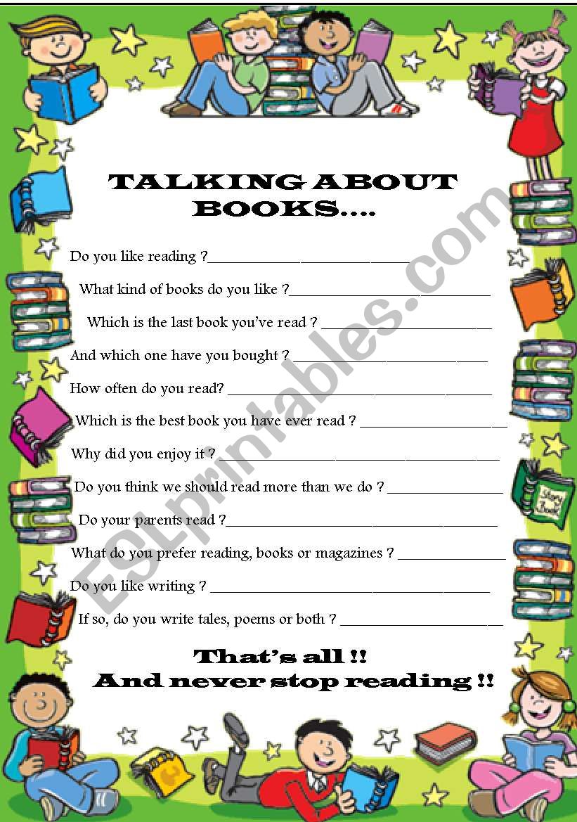 TALKING ABOUT BOOKS worksheet