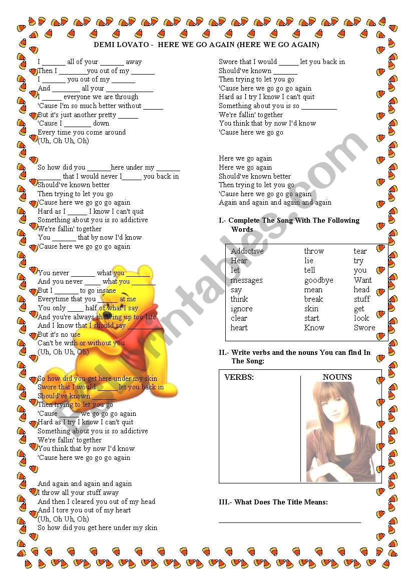 song here we go again worksheet