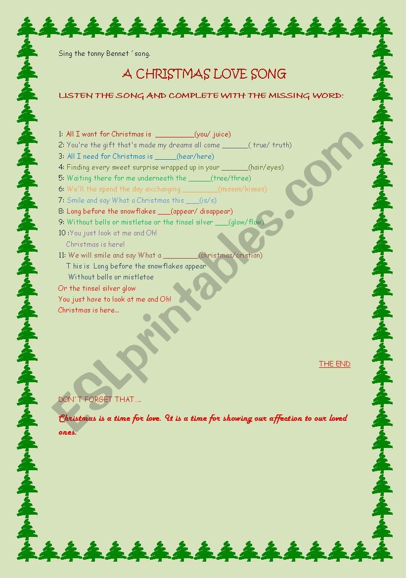 a christmas song worksheet