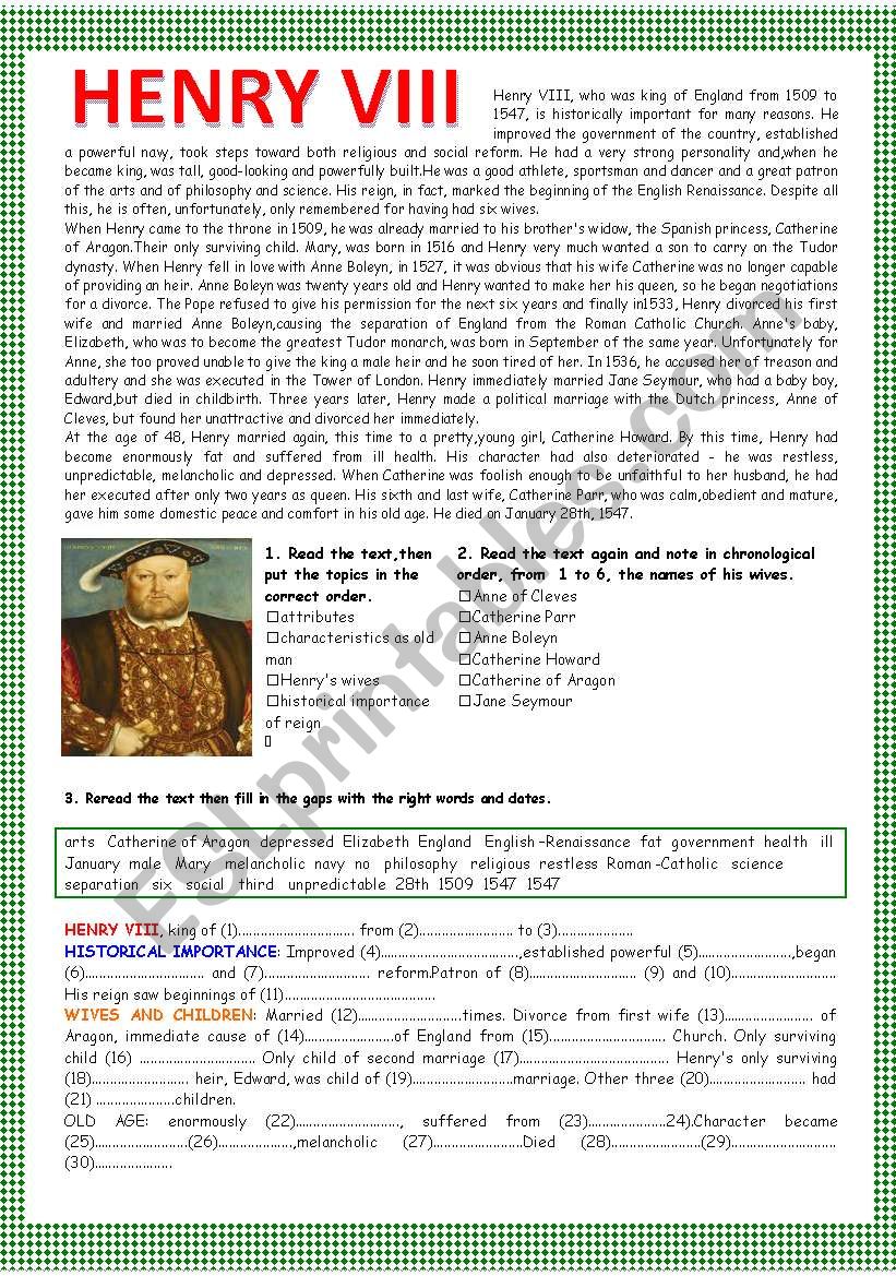 HENRY VIII worksheet