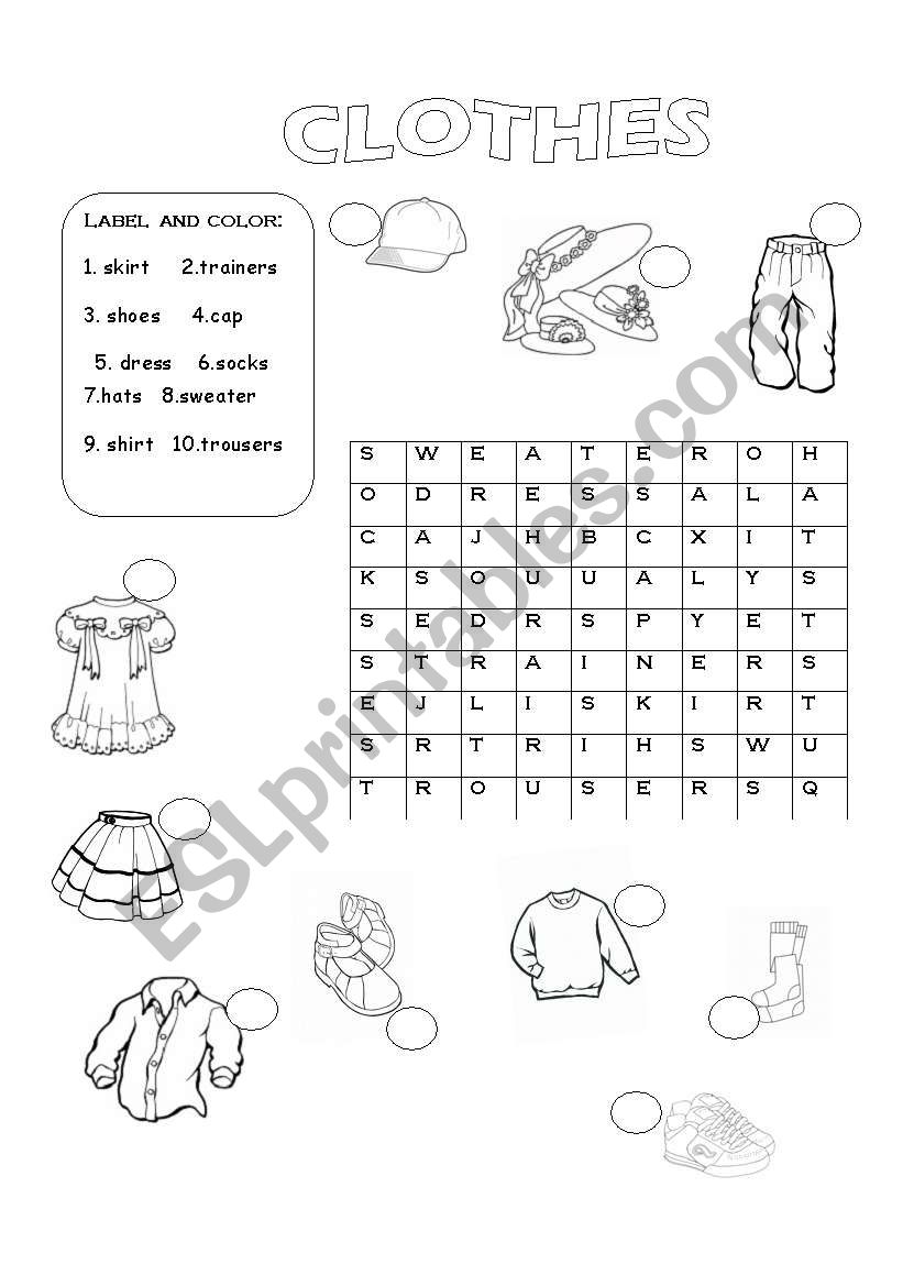 clothes worksheet