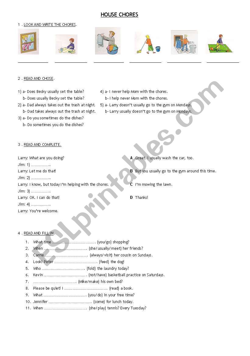 house chores - simple present and present continuous