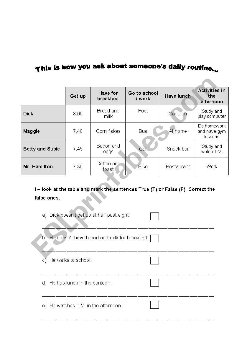 Daily Routine worksheet