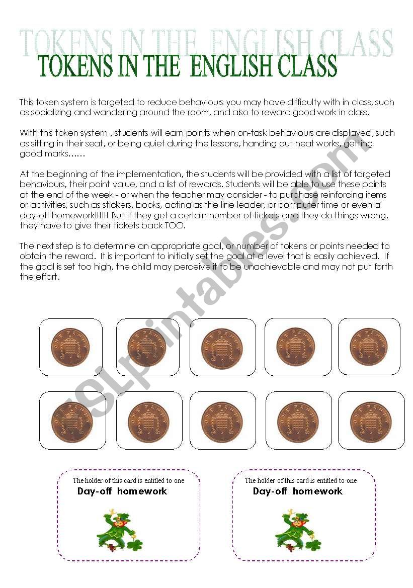 Tokens - Reward System worksheet