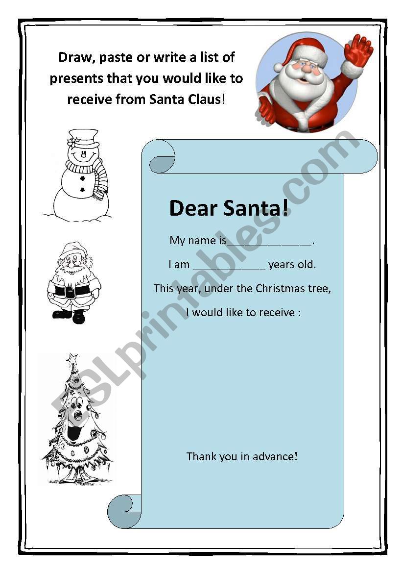 Letter to Santa Claus worksheet